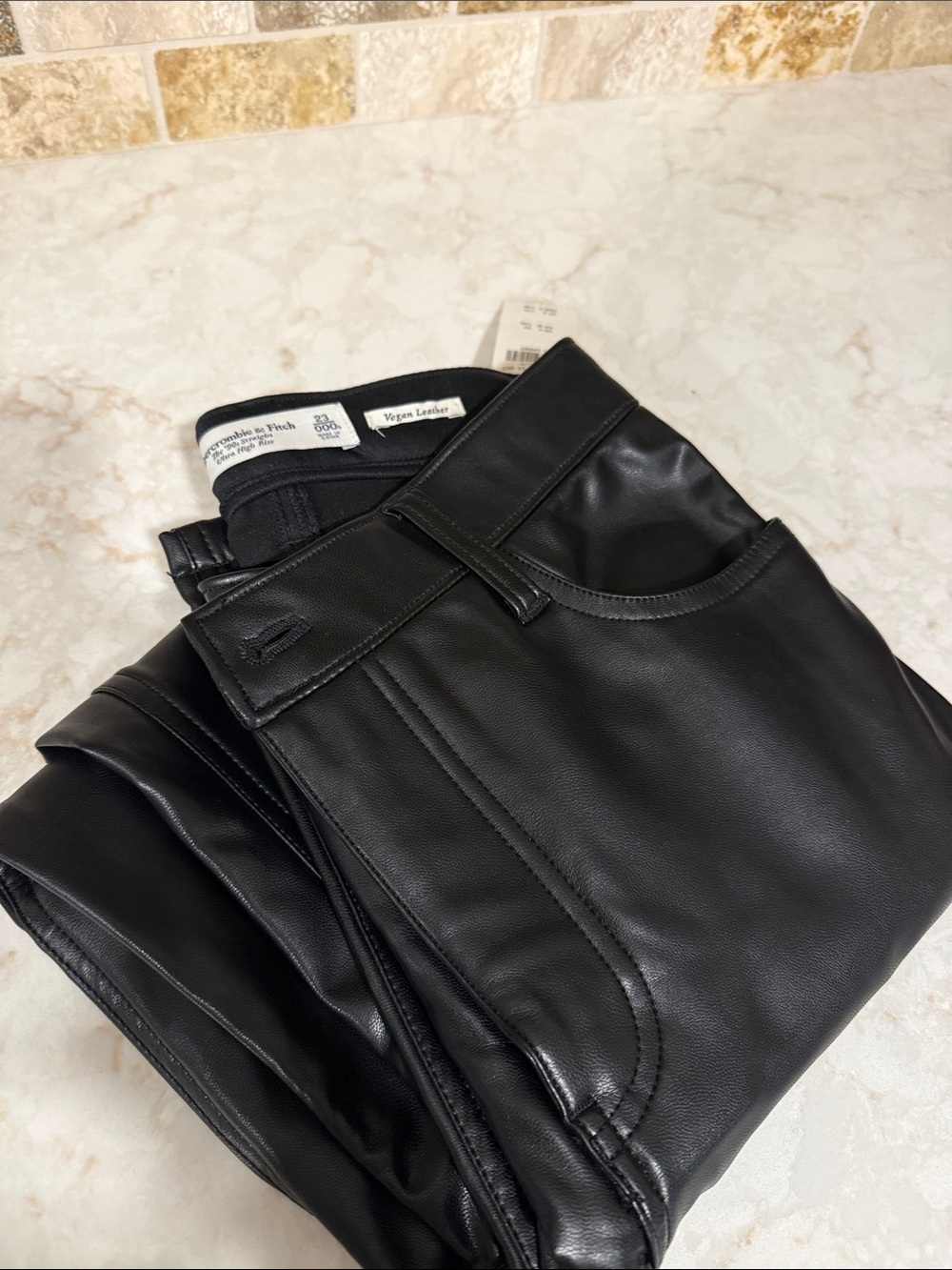 Abercrombie & Fitch Black Vegan Leather Straight Leg Pants